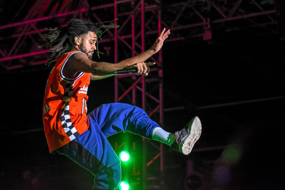 Dreamville Records founder and rapper J. Cole dances during his performance at the 2019 Dreamville Festival in Raleigh's Dorothea Dix Park on Saturday, April 6, 2019. The first ever Dreamville Festival featured music, food, drinks and activities and was sponsored by J. Cole's record label Dreamville Records.