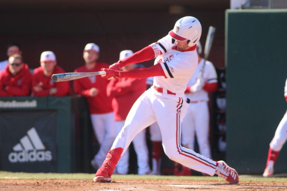Junior Austin Murr swings at the baseball game against James Madison on Saturday, Feb. 15 at Doak Field. In 2019 Murr was named an All-American at Des Moines Area CC.