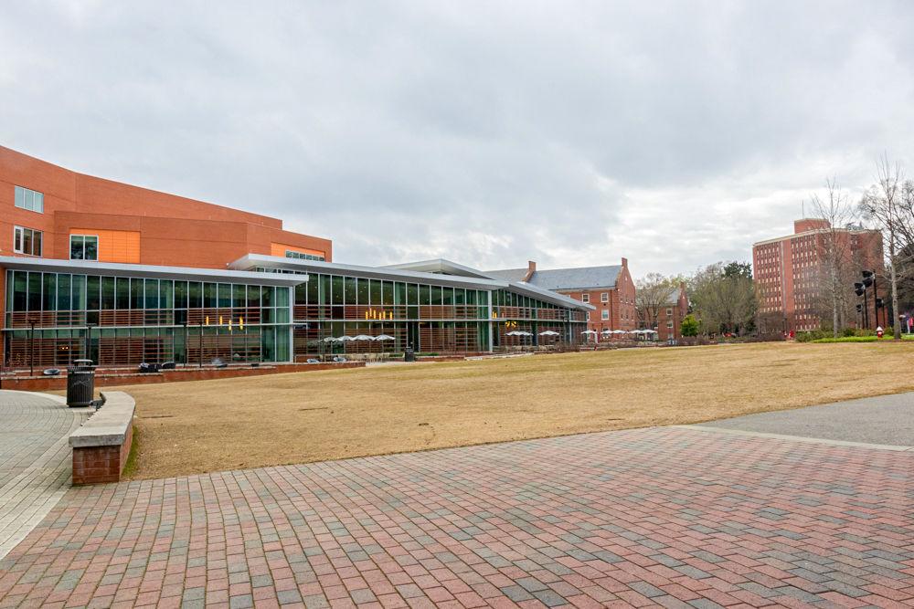 Stafford Commons, a field where many students walk through and tend to gather around for various events, remains empty during the extended spring break on Tuesday, March 17, 2020. NC State&#8217;s campus remains empty during the extended spring break and students with housing on campus were instructed to remain home after the conclusion of the break as dorms and most in person functionality of NC State has been deemed unsafe during the COVID-19 outbreak. Students have until Sunday, March 22, to gather essentials and leave campus till further notice.