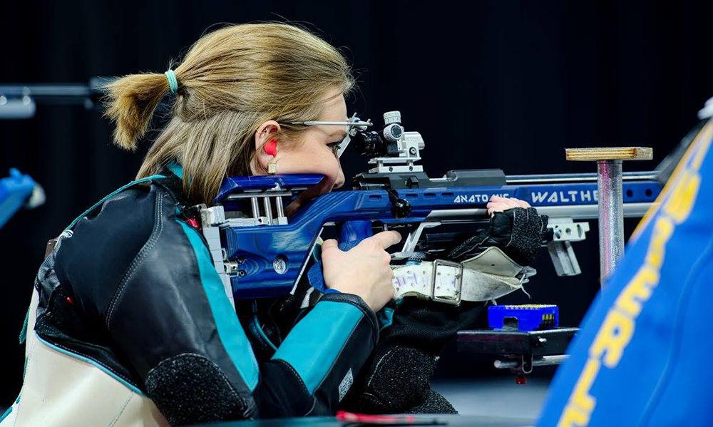 Sophomore Kendra Jacobs aims during the rifle match against the University of North Georgia on Saturday, Nov. 19, 2017 in Reynolds Coliseum. The No. 13 Wolfpack beat the No. 20 North Georgia Nighthawks 4650-4575.