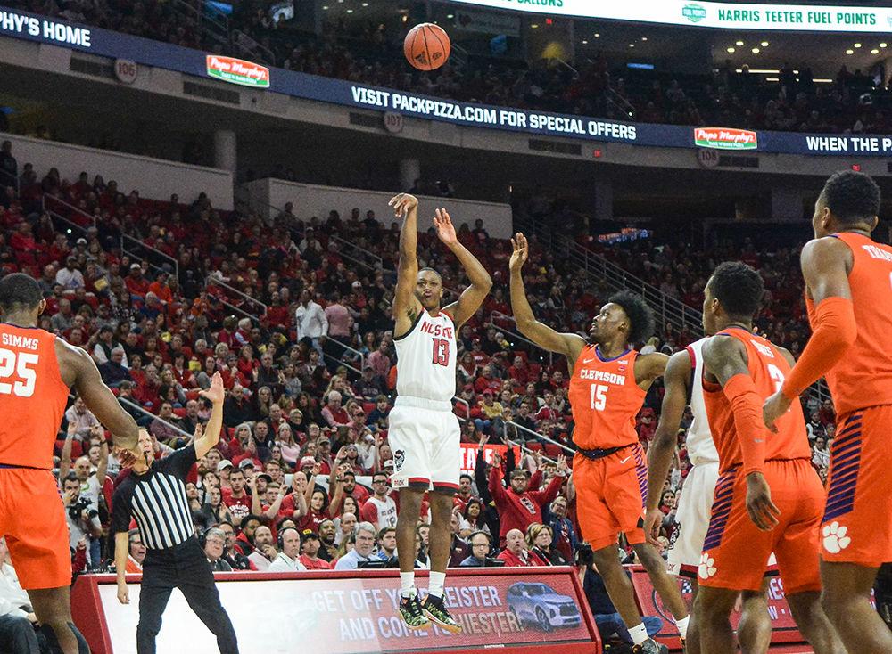 Redshirt senior C.J. Bryce shoots in the game against the Tigers on Sunday, Jan. 18, 2020 at PNC Arena. Bryce scored 11 points and helped lead to the Wolfpack win. NCSU beat Clemson 60-54.