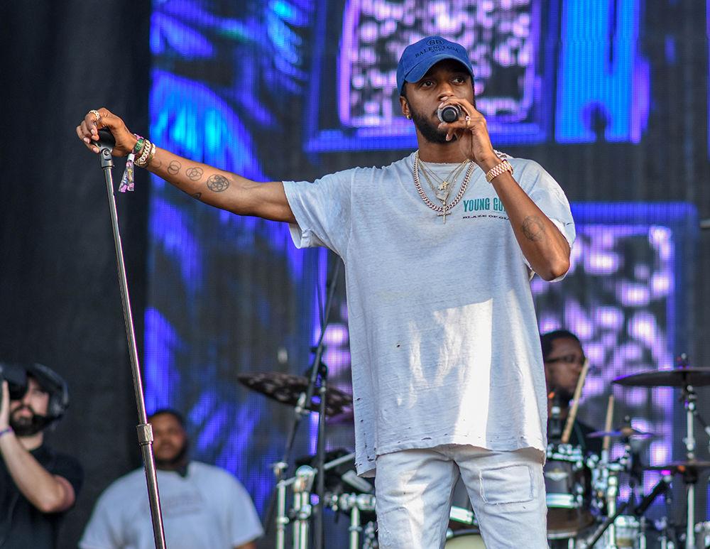 Singer, songwriter, and rapper 6lack talks to the crowd during his performance at the 2019 Dreamville Festival in Dorothea Dix Park in Raleigh, NC on Saturday, April 6, 2019. The first ever Dreamville Festival featured music, food, drinks and activities and was sponsored by J. Cole's record label Dreamville Records.