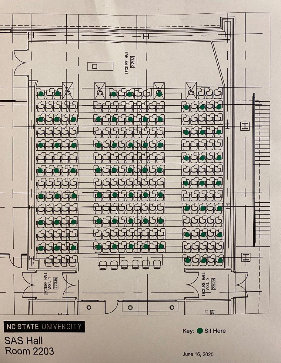 Liz Moore, a facility planner in the Office of the University Architect, said plans will be posted outside each lecture hall depicting where students are allowed to sit. Faculty will also have a copy of this plan on their desk.