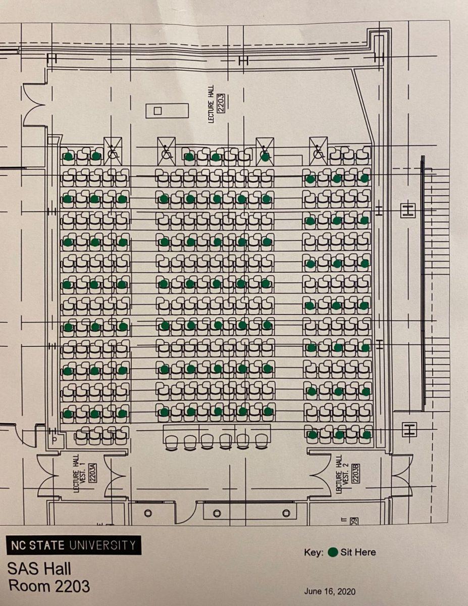 Liz Moore, a facility planner in the Office of the University Architect, said plans will be posted outside each lecture hall depicting where students are allowed to sit. Faculty will also have a copy of this plan on their desk.