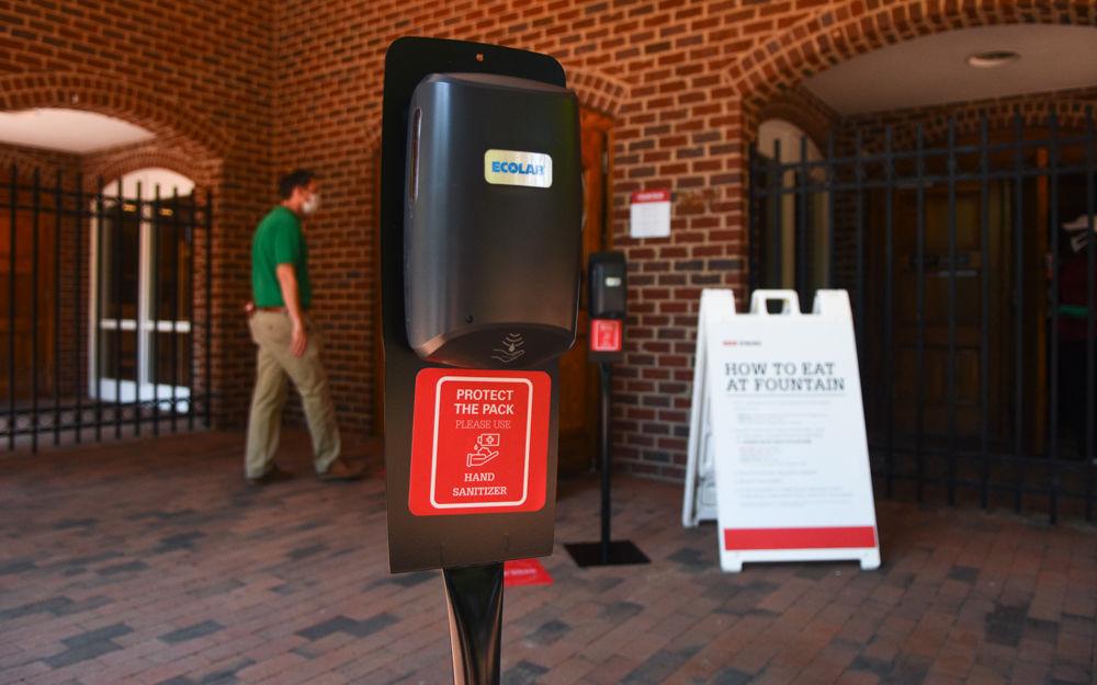 Hand sanitizer stations have been added at multiple places in and around Fountain Dining Hall.