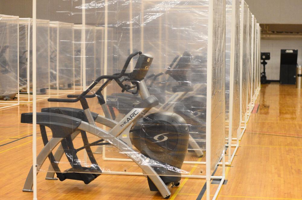 Certain basketball courts have been repurposed as cardio spaces.