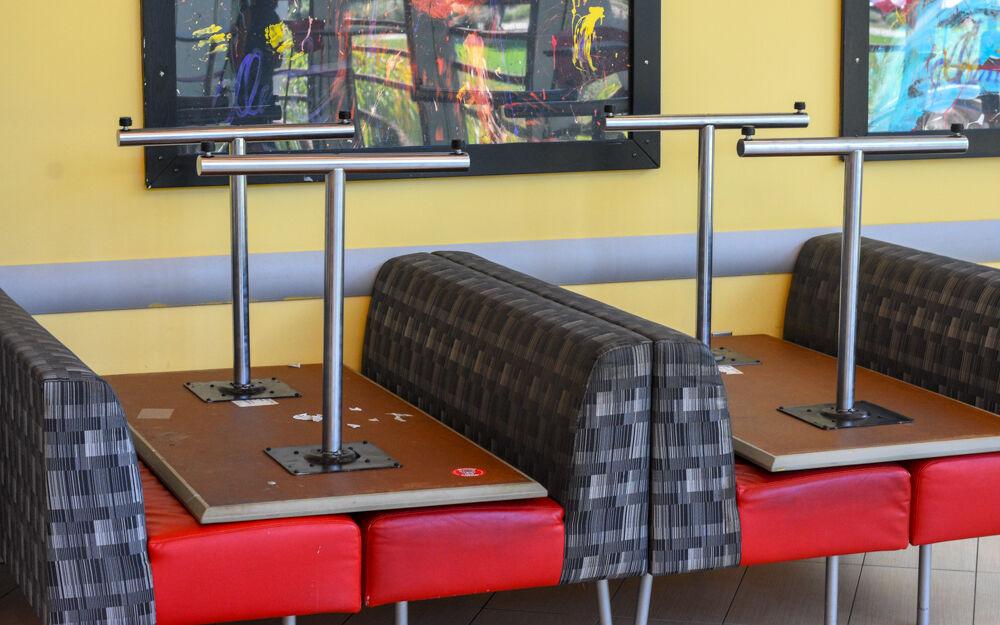 In Talley Student Union, tables and chairs have been removed from around the building's restaurants.