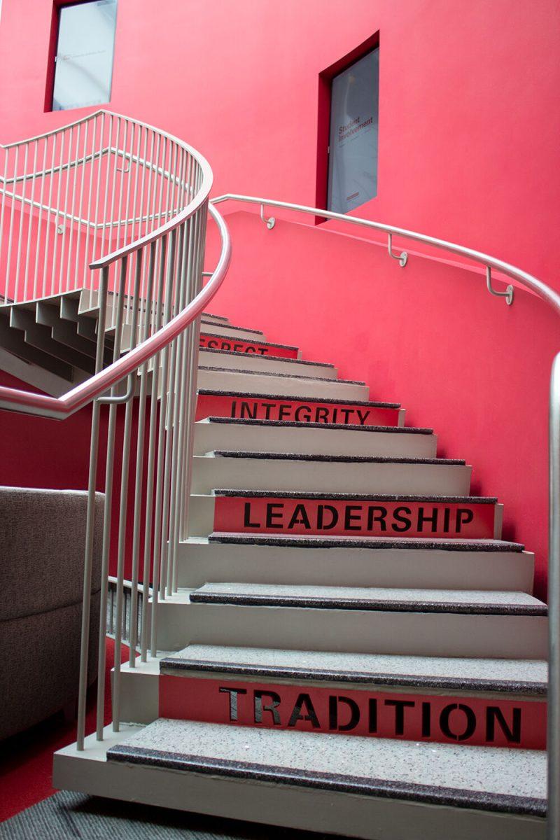 The stairs in Talley Student Union ascend up to the LGBTQ+ Center at the photo walk on Saturday, Aug. 8th, 2020.&#160;