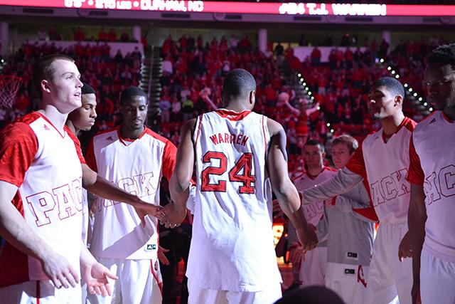 Sophomore forward T.J. Warren walks onto the court during player introductions before N.C. State&#8217;s game against Pittsburgh in PNC Arena Jan. 4. Warren was voted the 2013-2014 ACC Player of the Year by ACC coaches and media after averaging 24.8 points and 7.2 rebounds per game for the Wolfpack.