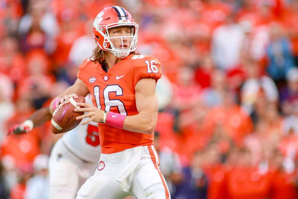 Clemson freshman quarterback Trevor Lawrence looks for a pass on Saturday, Oct. 20 at Clemson Memorial Stadium. Lawrence passed for 308 yards and completed 66% of his passes during the Wolfpack's 41-7 loss.
