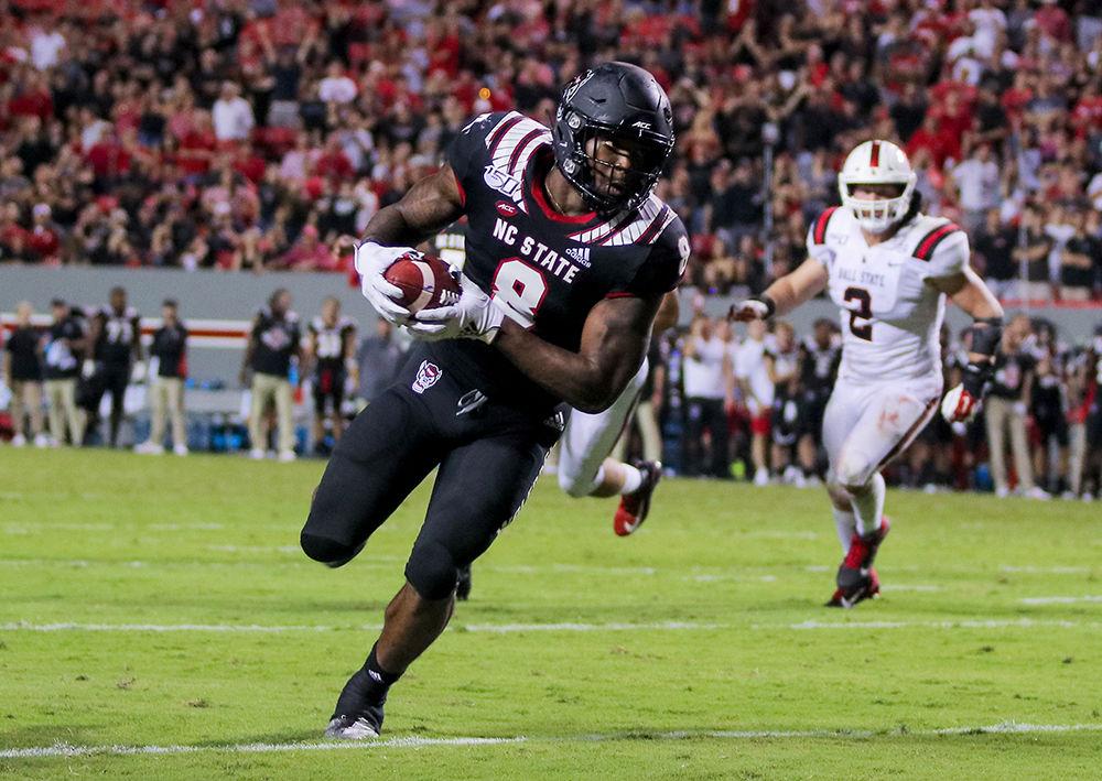 Sophomore running back Ricky Person Jr. rushes towards the end zone during the game versus Ball State on Saturday, Sep. 21, 2019 at Carter-Finley Stadium. Person Jr. had one touchdown and 53 rushing yards.