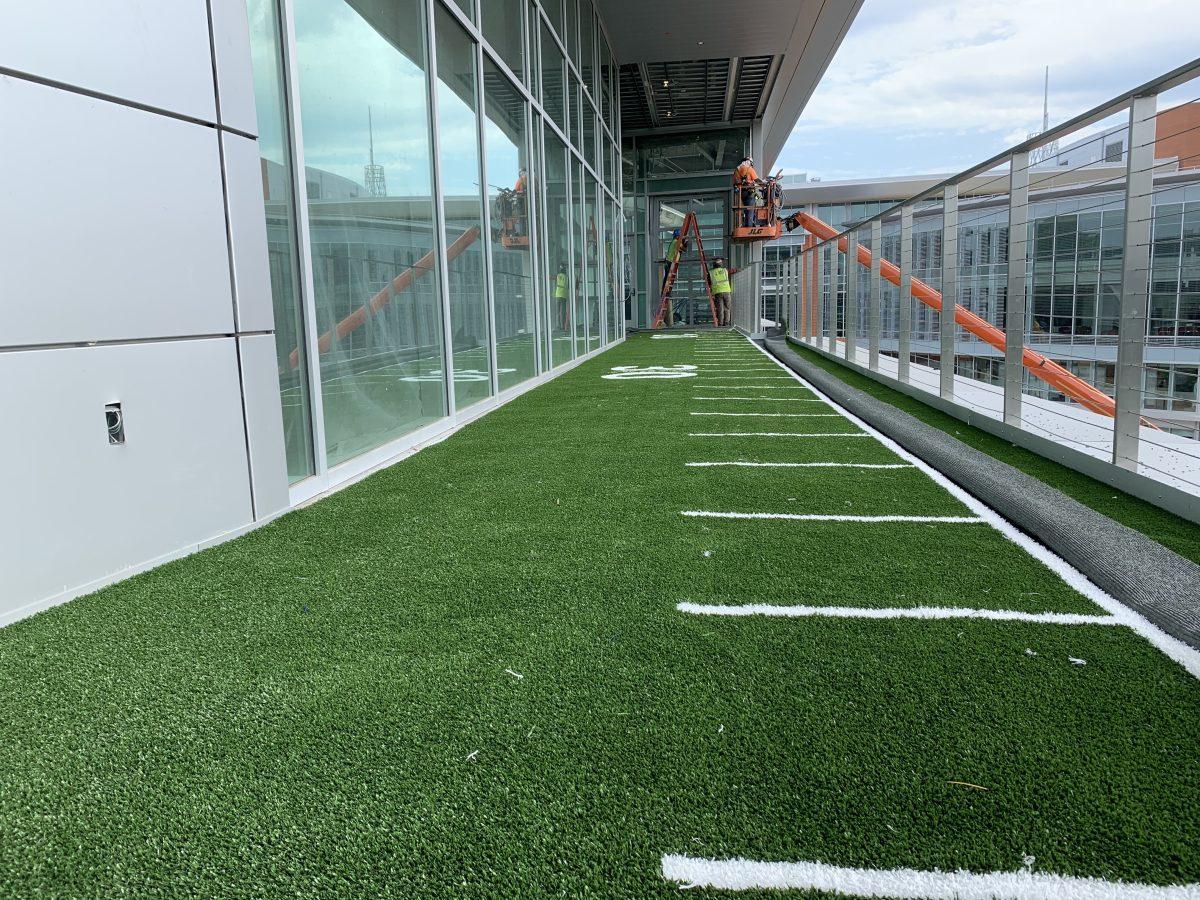 The Outdoor Functional Training turf 40-yard dash is located on the fourth floor of Carmichael Gymnasium.