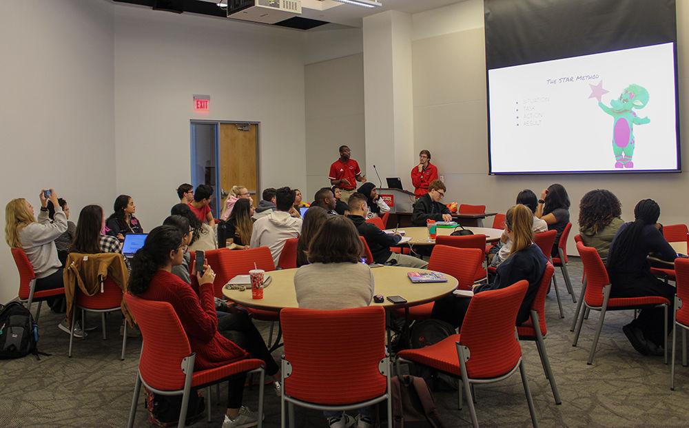Students attending the PackPros series put on by the Career Development Center learn more about the importance of cover letters in Talley Student Union on Monday, Feb. 10, 2020. The event helps students with real life job experience tips and career readiness.