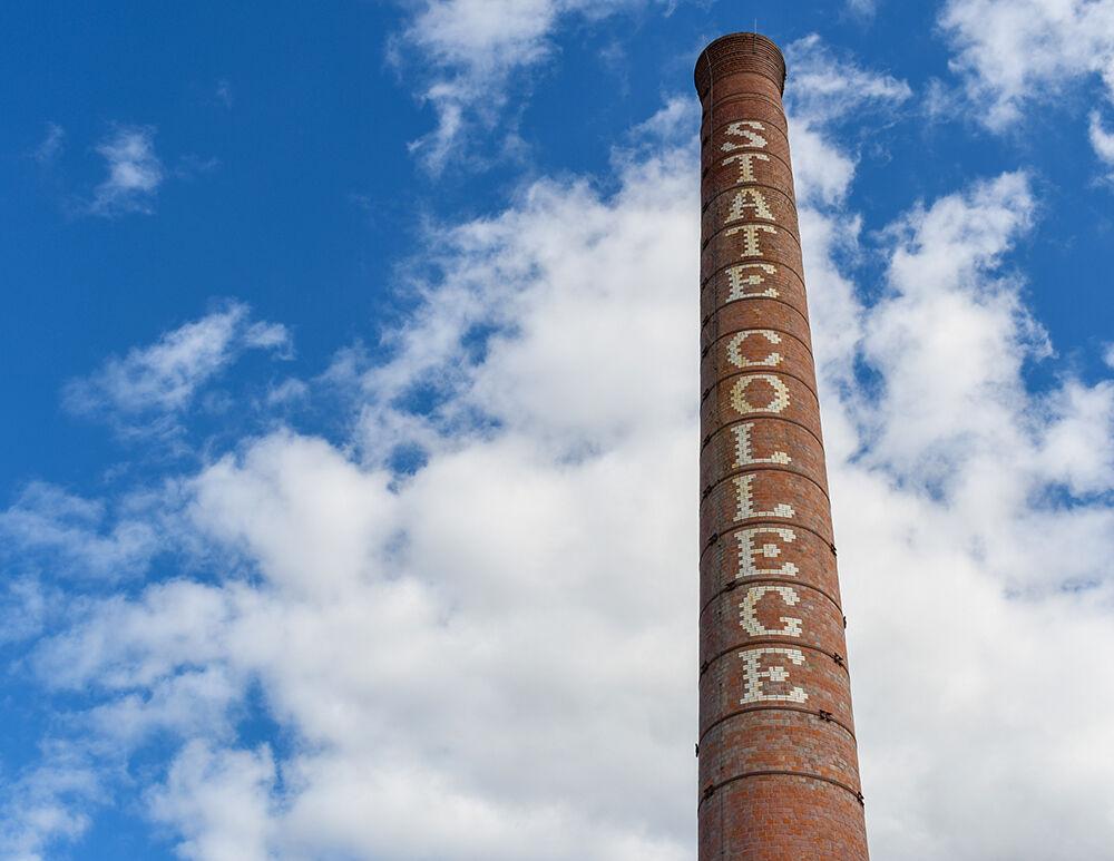 The State College smokestack attached to the Yarborough Steam Plant on NC State University's main campus on Sunday, Sept. 20, 2020.