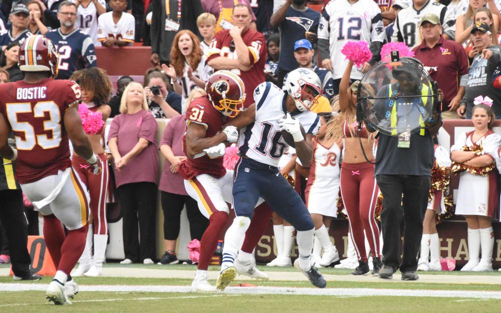 New England Patriots receiver Jakobi Meyers fights for more yards after his catch during the team's game against the Patriots on October 6, 2019. The Patriots won the game, 33-7