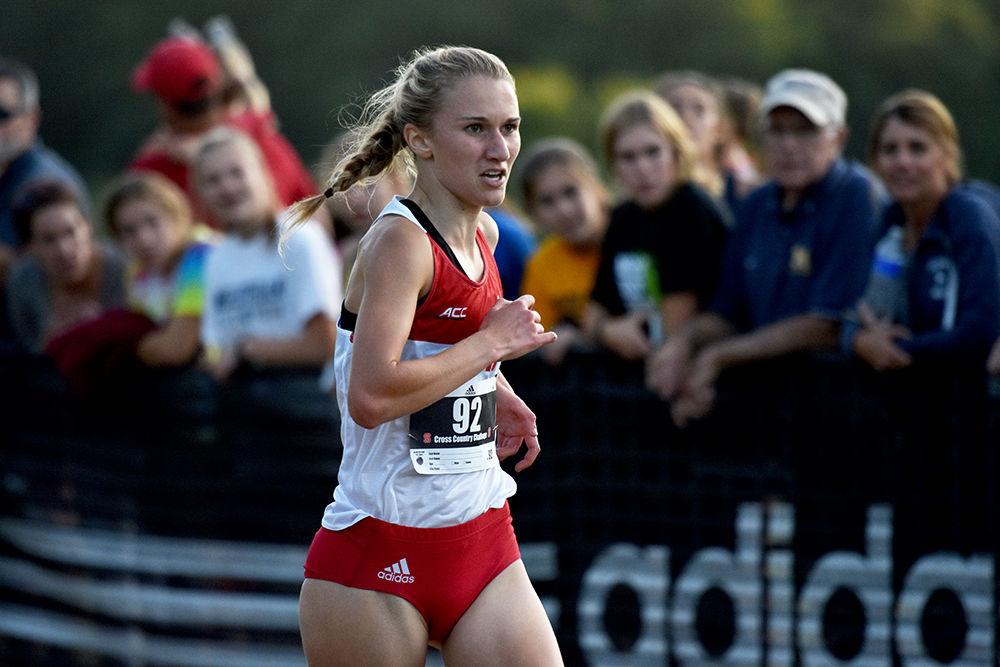 Freshman Kelsey Chmiel finishes strong at the Adidas XC Challenge on Sept. 20th, 2019. Chmiel finished second, with a time of 16:57.0. In the women's 5k race, State took first overall.