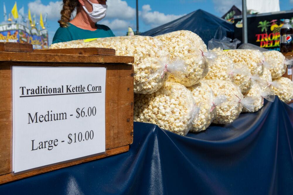 Kettle corn is stacked to be sold at the NC State Fair Food days event on Wednesday, Oct. 21. 2020. The event features over 20 fair food vendors including fried oreos and tropical smoothies.
