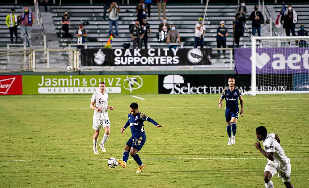 North Carolina FC defender DJ Taylor passes against the Charlotte Independence on Saturday, Oct. 3, 2020 at WakeMed Soccer Park. NCFC lost 1-0.