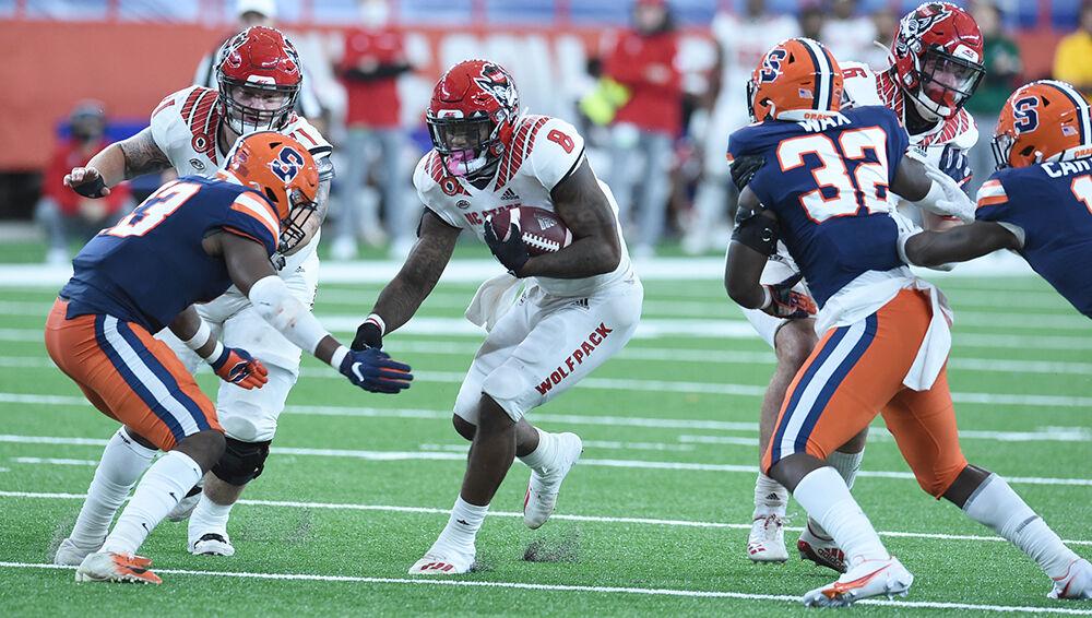 North Carolina State Wolfpack running back Ricky Person Jr. (8) during a game against Syracuse on Saturday, Nov. 28, 2020, at the Carrier Dome in Syracuse, N.Y. Dennis Nett |dnett@syracuse.com