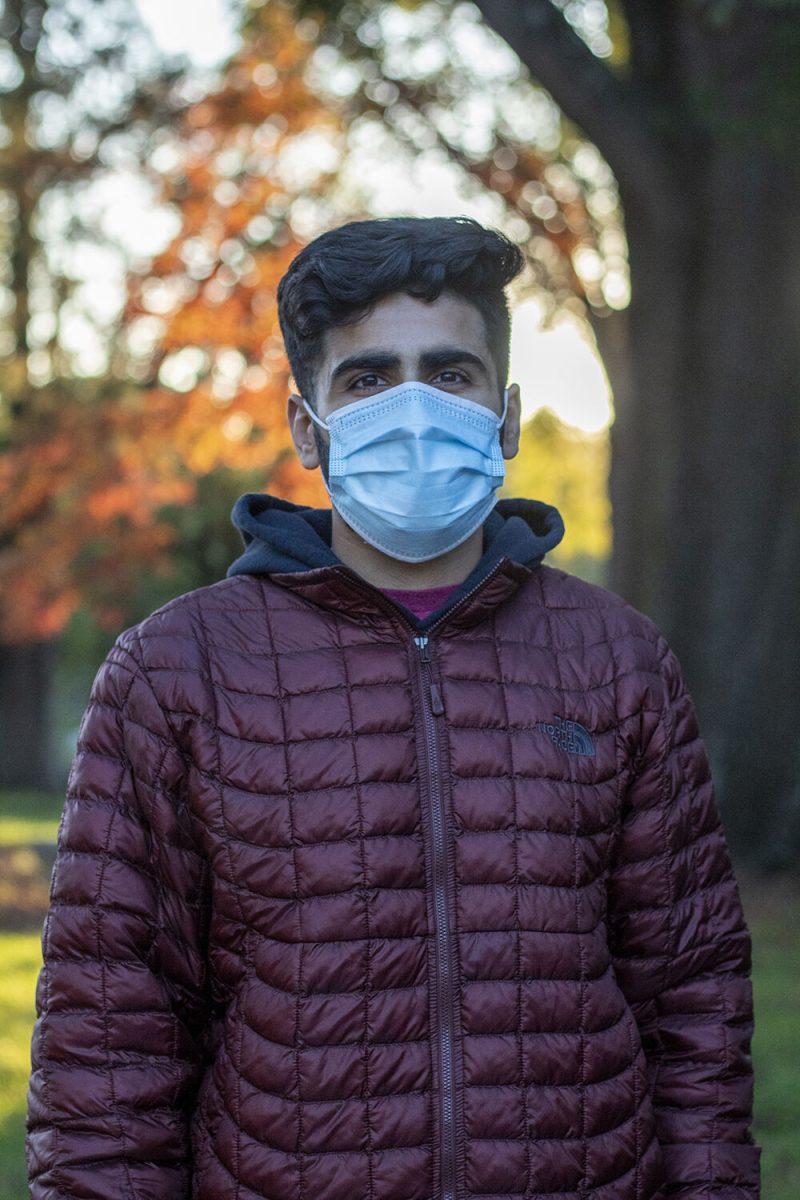 Aujay Jhala, a law student, poses outside of Pullen Community after voting on Tuesday, Nov. 3, 2020.