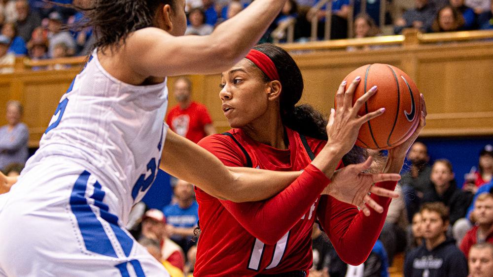 Freshman wing Jakia Brown-Turner handles the ball against Duke on Sunday, Feb. 2 at Cameron Indoor Stadium. Brown-Turner scored 12 points as the Wolfpack won 63-60.