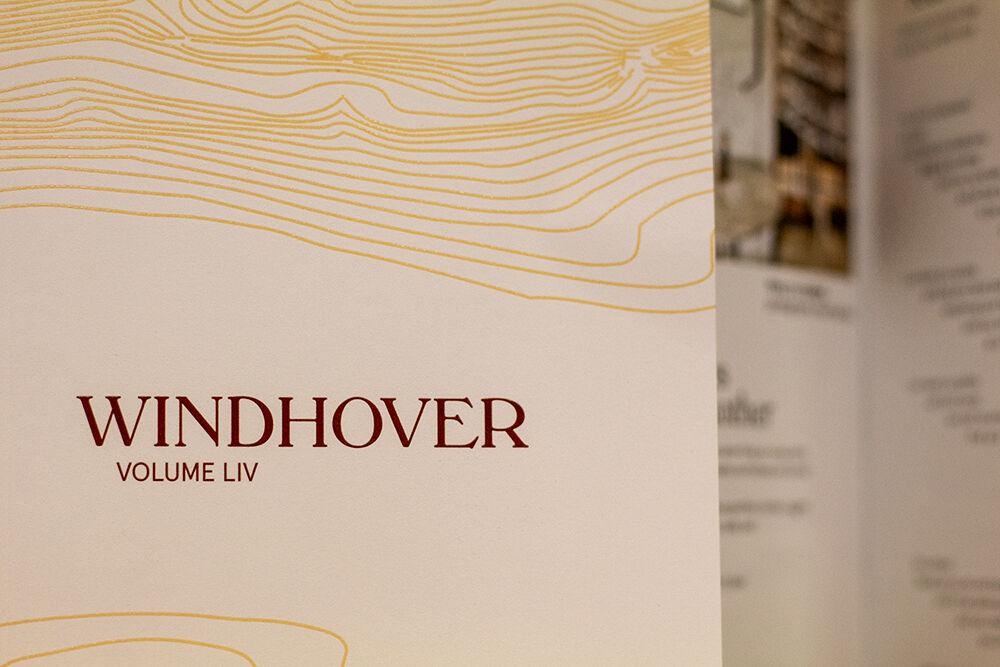 A physical copy of volume 54 of Windhover sits propped up on Aug. 20, 2020. Windhover is a magazine that curates art and literary works submitted by students, faculty and staff. The online edition of volume 54 released in the spring of 2020.