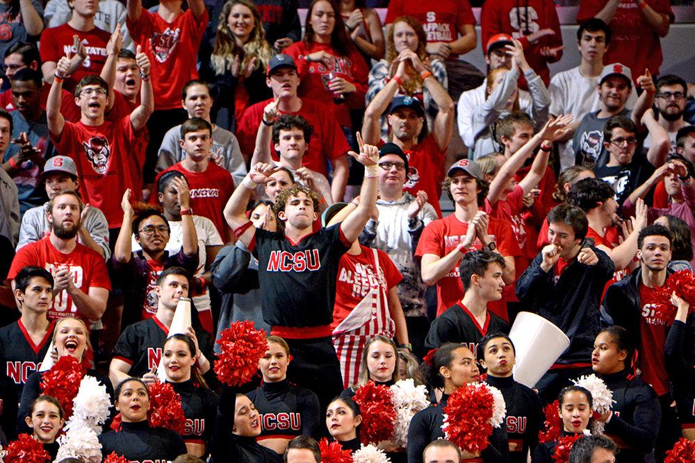 The crowd in attendence at the women's basketball game cheer when the wolfpack scores a point. The event took place on Thursday, Feb. 13 at Reynolds Coliseum with sold out attendence.