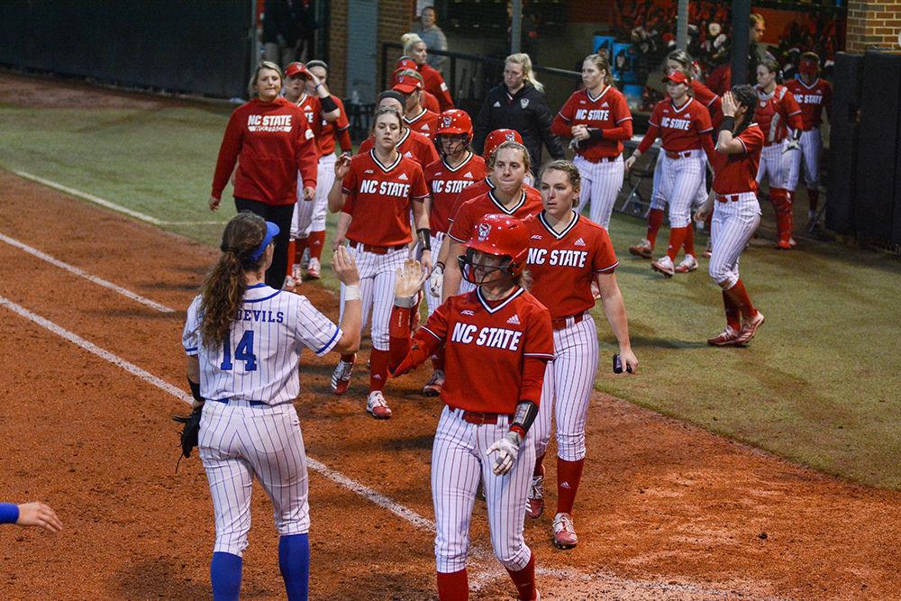 The NC State softball team conclude the softball game on Wednesday, Feb. 26, 2020 at Dail Field. The Wolfpack lost to Duke 1-5.