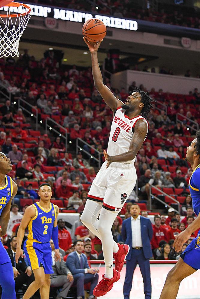 Redshirt junior DJ Funderburk goes up for an uncontested shot during the game versus the Pittsburgh Panthers on Saturday, Feb. 29, 2020 in PNC Arena. Funderburk scored 14 points and had 7 rebounds against the Panthers. NC State beat Pittsburgh 77-73.