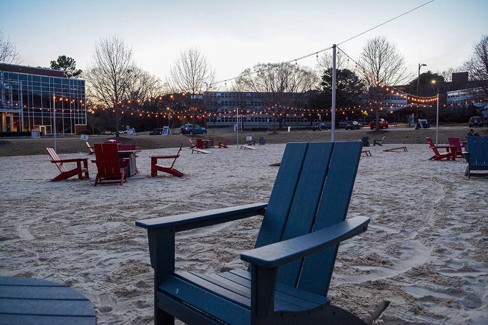 The Den awaits students on Friday, March 5, 2021 at Harris Field. The Den is a temporary outdoor space designed to give students a place to hang with friends while being socially distanced.