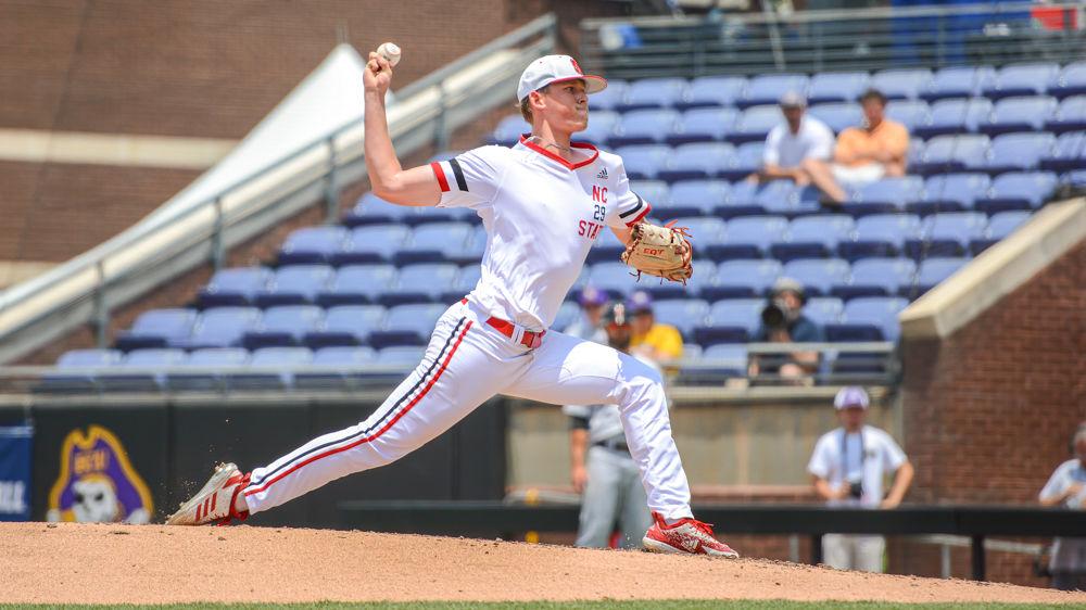 Sophomore pitcher Reid Johnston delivers a pitch against Campbell on Friday, May 31, 2019 at Clark-LeClair Stadium in Greenville. Johnston pitched four innings, striking out one while giving up five unearned runs on four hits and three walks. The Wolfpack lost 5-4.