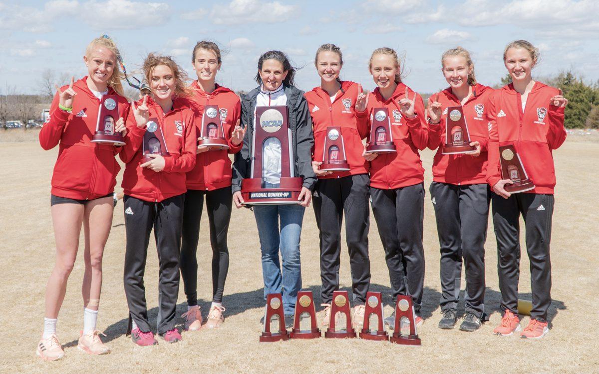 From left to right: Julia Zachgo, Dominique Clairmonte, Mariah Howlett, Laurie Henes (Coach), Hannah Steelman, Savannah Shaw, Katelyn Tuohy, Kelsey Chmiel