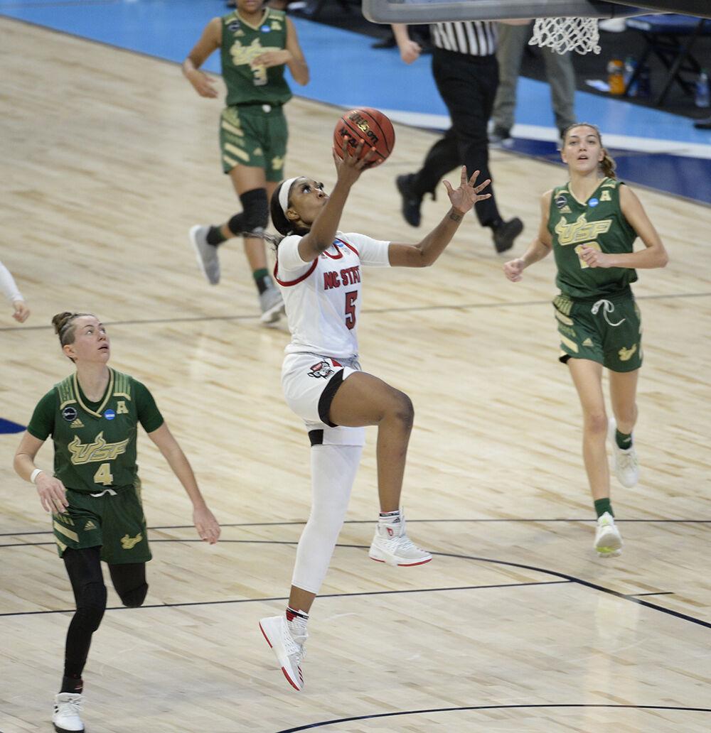 SAN ANTONIO, TX - MARCH 23: South Florida vs North Carolina State during the Division I Women&#8217;s Basketball Tournament held at the Alamodome on March 23, 2021 in San Antonio, TX. (Photo by Mark Sobhani/NCAA Photos)