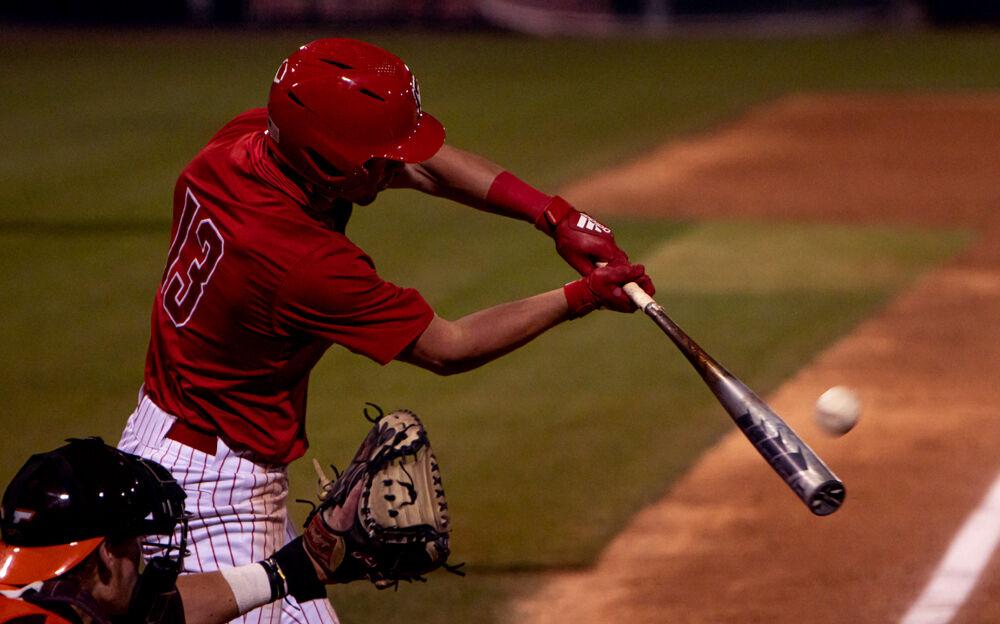 Sophomore outfielder Tyler McDonough swings against Virginia Tech on Friday, April 23, 2021 at Doak Field. The Wolfpack won 3-1.