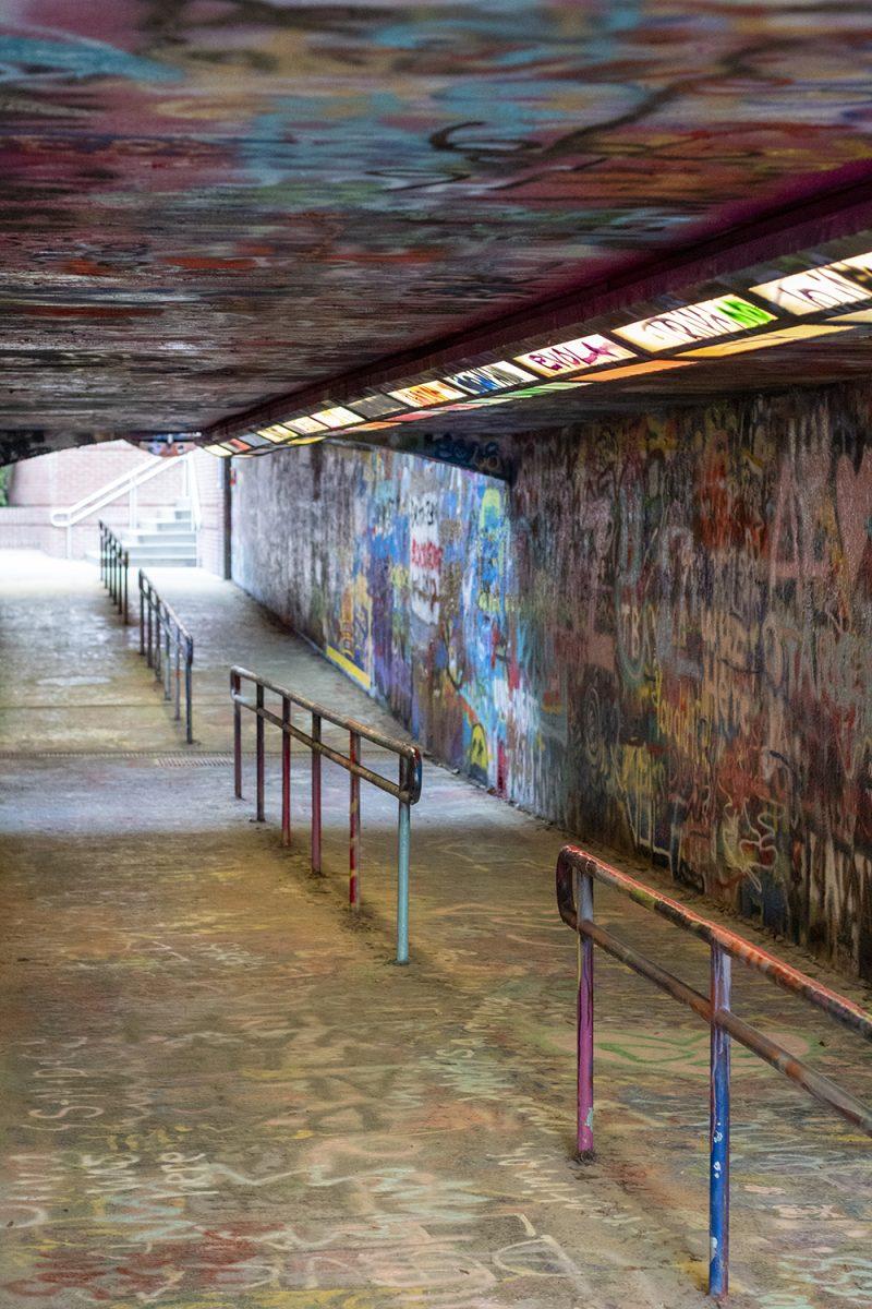 The Free Expression Tunnel sits between North and Central Campus, and was originally built in 1931.