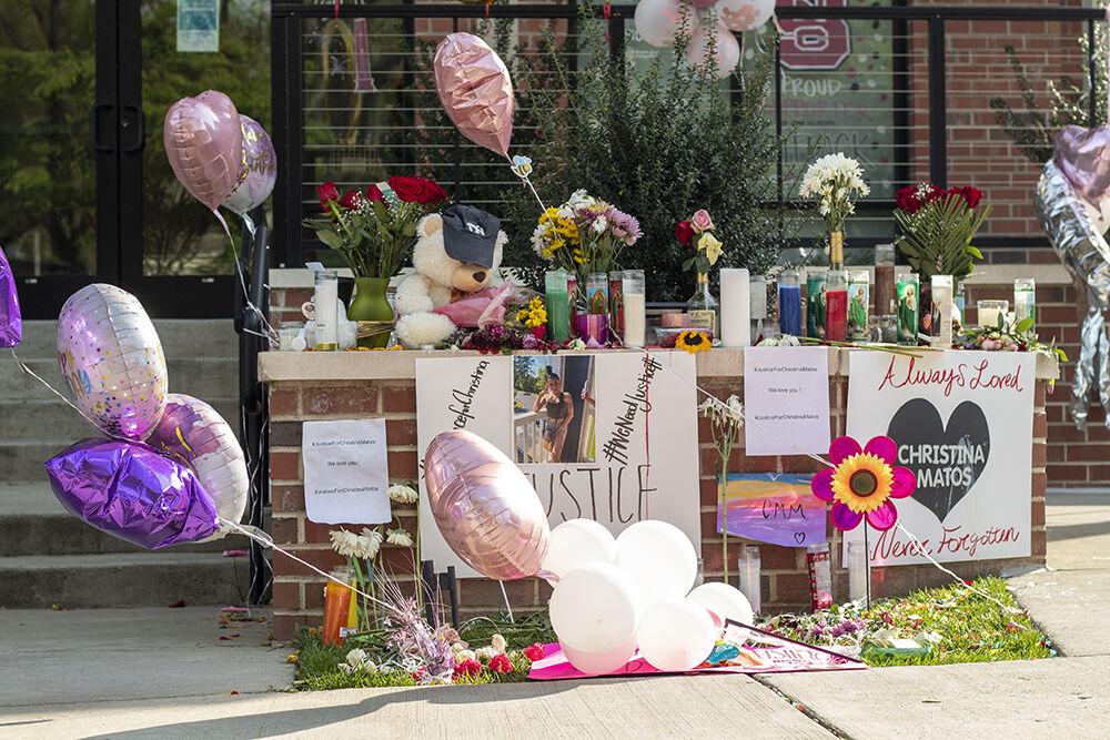 A memorial for Christina Matos stands outside of Signature 1505 on Wednesday, April 8, 2021.