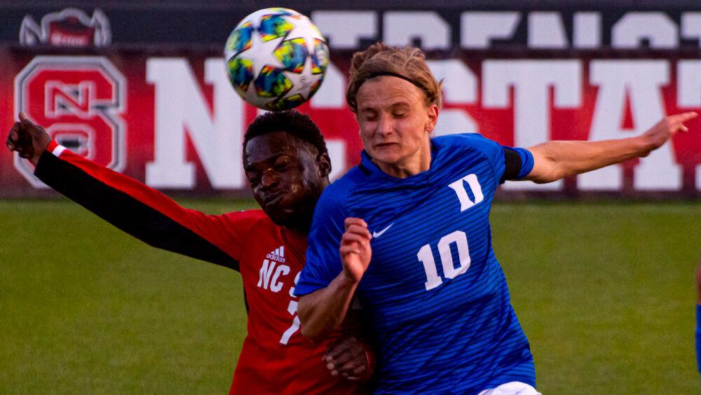 Junior forward Ivy Brisma fights for possession against Duke on Saturday, April 3, 2021 at Dail Soccer Field. The game ended in a 0-0 tie after overtime.