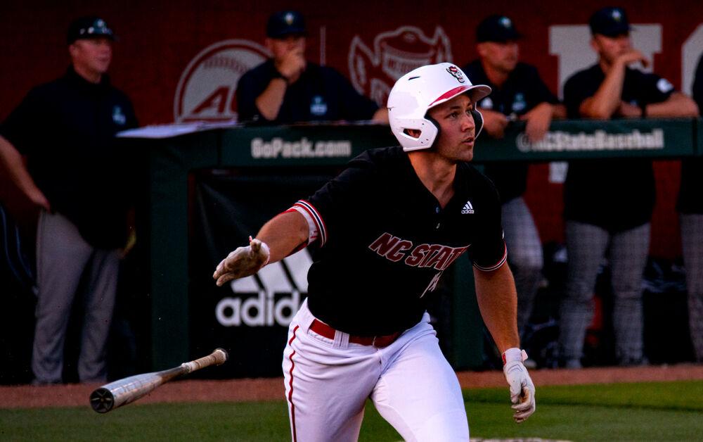 Junior outfielder Jonny Butler runs to first after hitting a home run against UNC-Wilmington on Tuesday, May 11, 2021 at Doak Field. Butler went 2-4 with a triple and two runs batted in as the Wolfpack won 9-1.