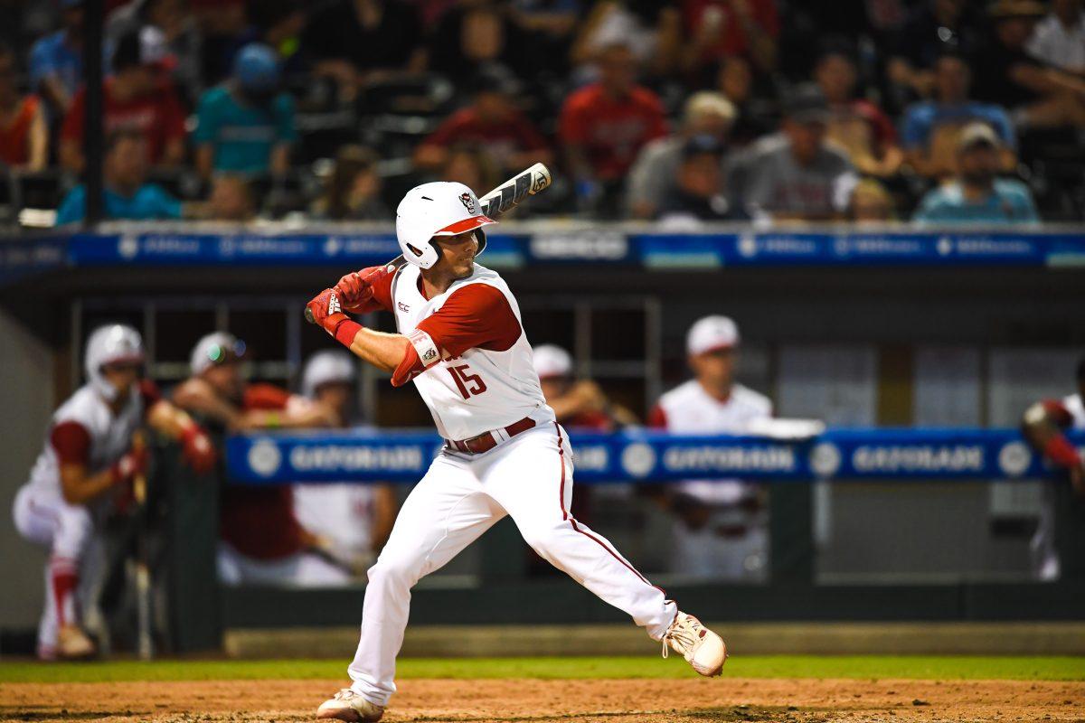 Junior infielder J.T. Jarrett prepares to swing a pitch against UNC-Chapel Hill on Friday, May 28. The Wolfpack lost 9-6.