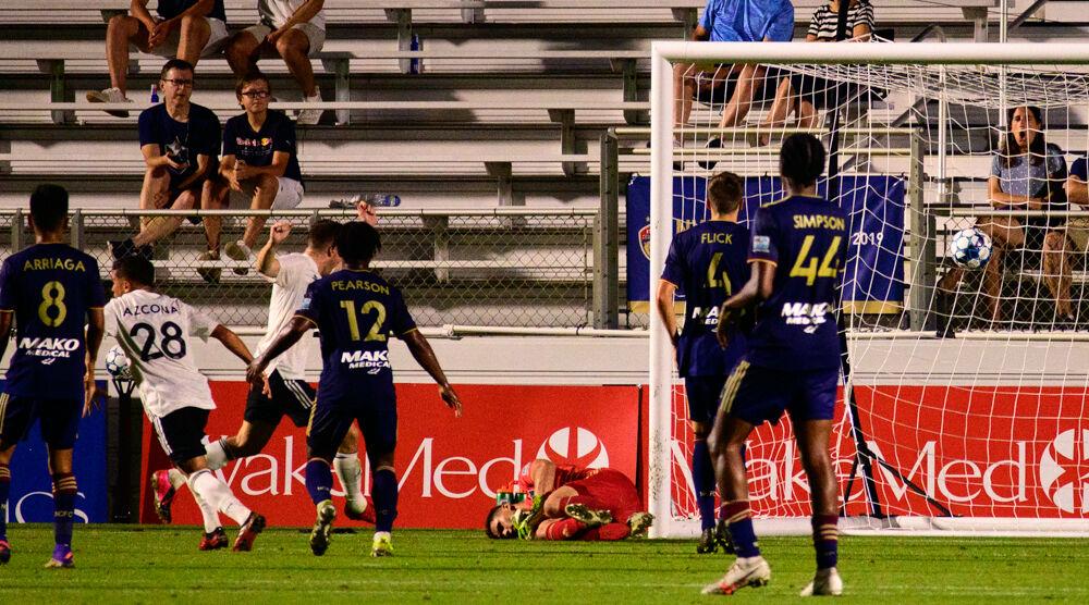 Fort Lauderdale CF midfielder Edison Azcona scores the winning goal in extra time against NCFC on Saturday, June 5, 2021 at WakeMed Soccer Park. Fort Lauderdale won 2-1.