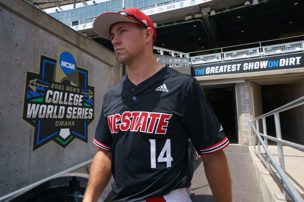 OMAHA, NE - JUNE 19: NC State against Stanford during the Division I Baseball Championship held at TD Ameritrade Park on June 19, 2021 in Omaha, Nebraska. (Photo by Mark Kuhlmann/NCAA Photos via Getty Images)