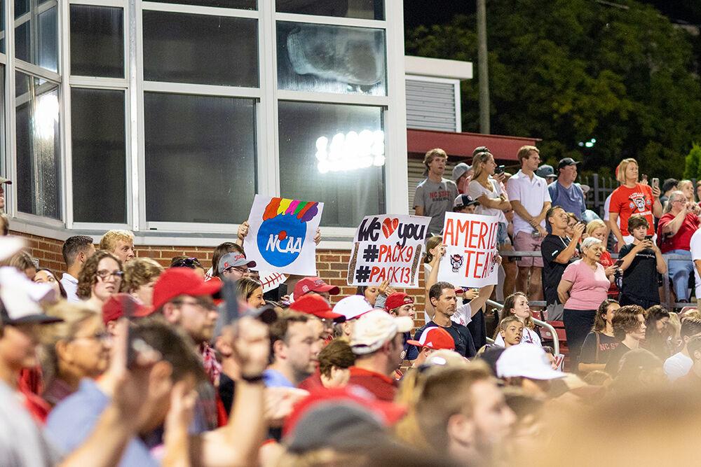 Wolfpack fans show the NC State baseball team support after their return from the College World Series at Doak Field at Dail Park on Friday, June 26, 2021.