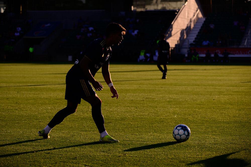 NCFC midfielder Selmir Miscic takes a free kick against Fort Lauderdale CF on Saturday, June 5, 2021 at WakeMed Soccer Park. Miscic scored one goal as NCFC lost 2-1.
