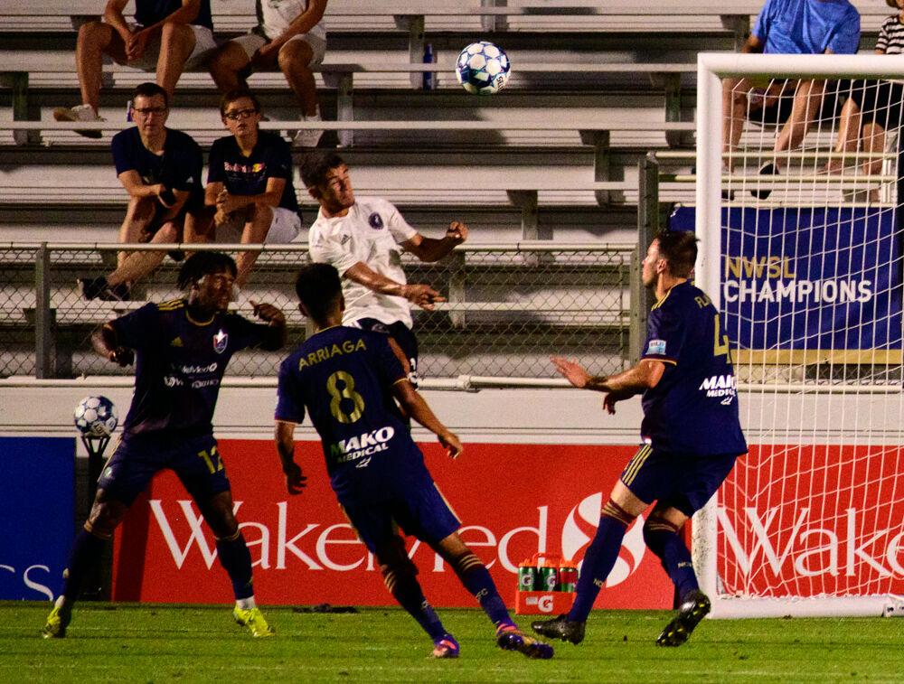 Fort Lauderdale CF midfielder Edison Azcona scores the winning goal in extra time against NCFC on Saturday, June 5, 2021 at WakeMed Soccer Park. Fort Lauderdale won 2-1.