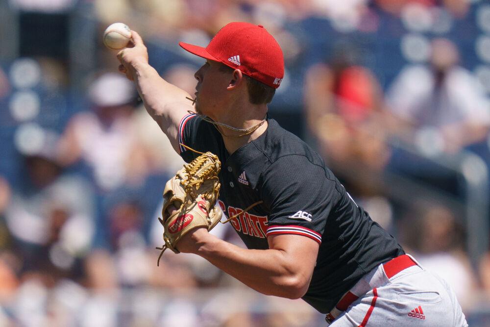 OMAHA, NE - JUNE 19: NC State against Stanford during the Division I Baseball Championship held at TD Ameritrade Park on June 19, 2021 in Omaha, Nebraska. (Photo by Mark Kuhlmann/NCAA Photos via Getty Images)