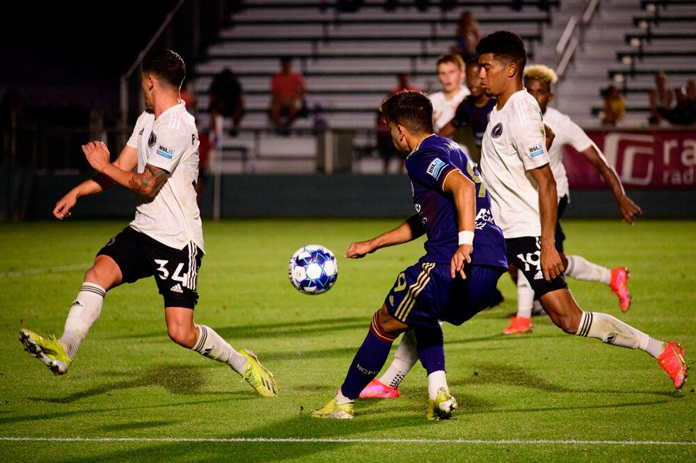 NCFC midfielder Selmir Miscic passes against Fort Lauderdale CF on Saturday, June 5, 2021 at WakeMed Soccer Park. Miscic scored one goal as NCFC lost 2-1.