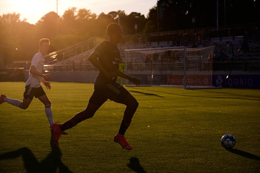 NCFC forward Thorn Simpson chases the ball against Fort Lauderdale CF on Saturday, June 5, 2021 at WakeMed Soccer Park. NCFC lost 2-1.