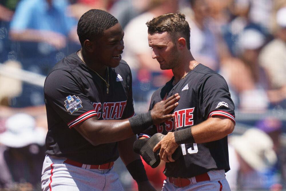 OMAHA, NE - JUNE 19: NC State against Stanford during the Division I Baseball Championship held at TD Ameritrade Park on June 19, 2021 in Omaha, Nebraska. (Photo by Mark Kuhlmann/NCAA Photos via Getty Images)