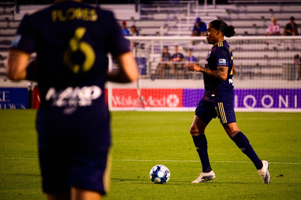 NCFC defender Shermaine Martina dribbles against Fort Lauderdale CF on Saturday, June 5, 2021 at WakeMed Soccer Park. NCFC lost 2-1.