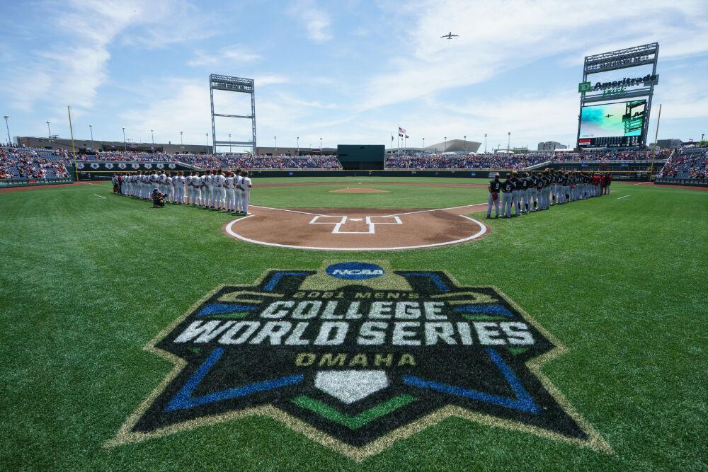 OMAHA, NE - JUNE 19: NC State against Stanford during the Division I Baseball Championship held at TD Ameritrade Park on June 19, 2021 in Omaha, Nebraska. (Photo by Mark Kuhlmann/NCAA Photos via Getty Images)